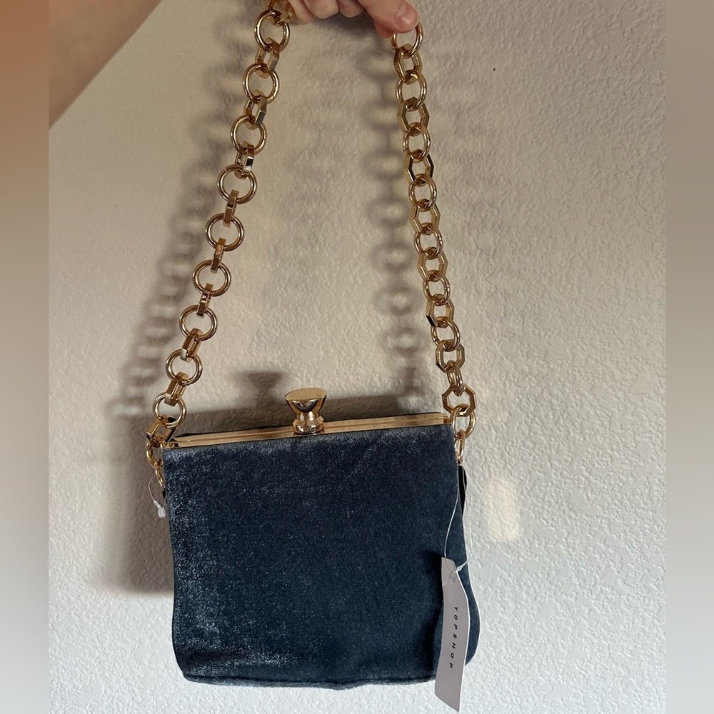Topshop Black and Gold Clutch with Chain